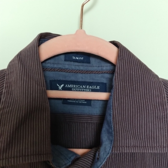 American Eagle Men's Slim Fit Pinstripe Purple Button Down Shirt Size Small - Picture 5 of 9